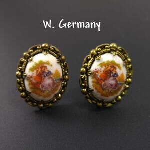 West Germany Loving Embrace Clip Earrings, Sand Glass, 1950s Vintage Jewelry